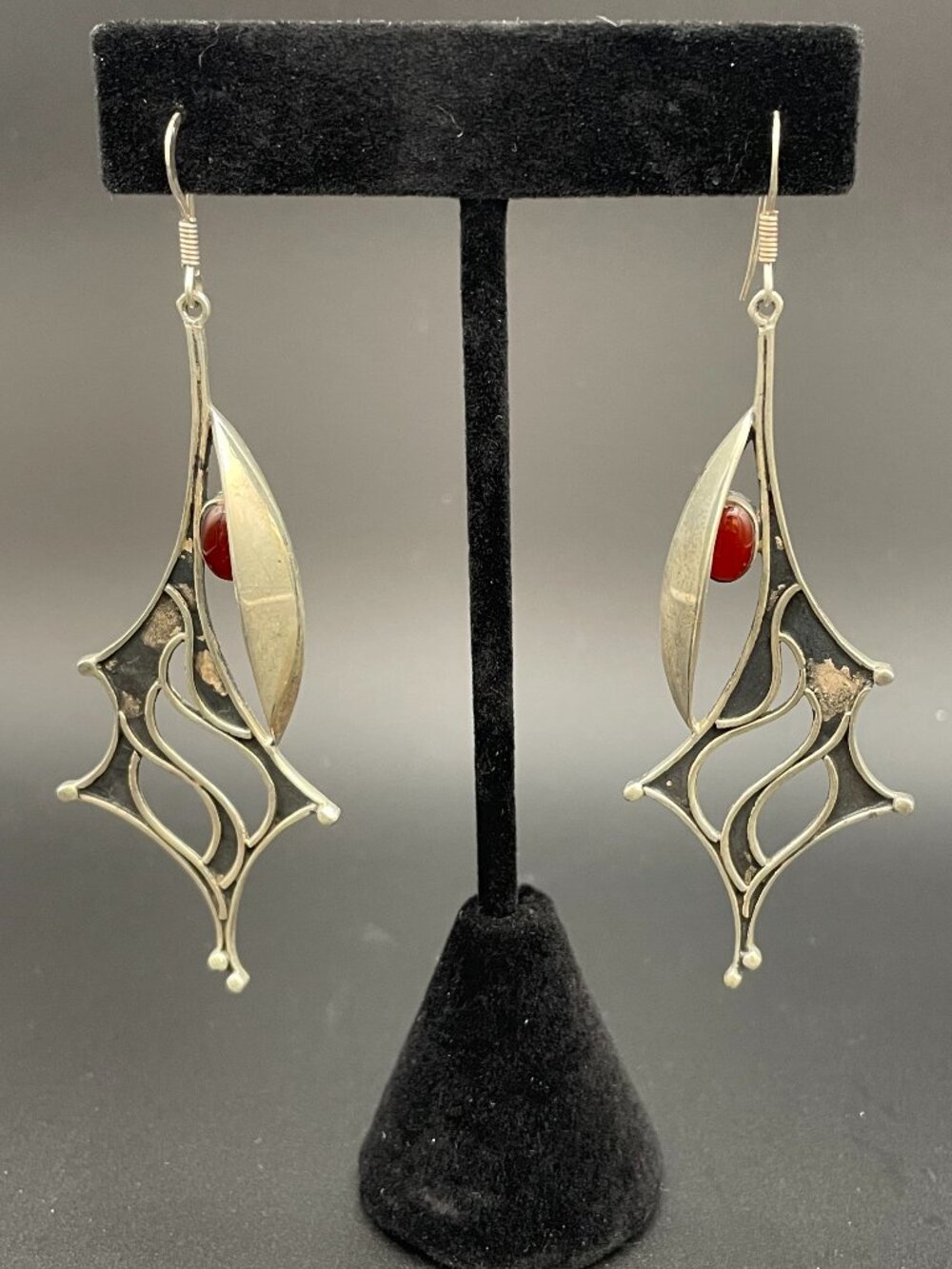 Gothic Inspired Sterling Silver and Garnet Earrings